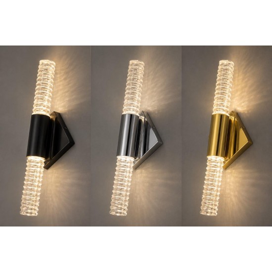 Yivli / Boğumlu Kristal Çubuk Çift Yönlü LED Dekoratif Duvar Apliği Gold Yivli / Boğumlu Kristal Çubuk Çift Yönlü LED Dekoratif Duvar Apliği Gold